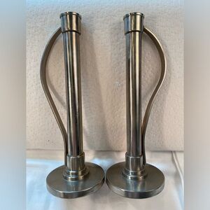 Restoration Hardware Pair of Satin Finish Silver tone candlestick holders, 9.5”‎